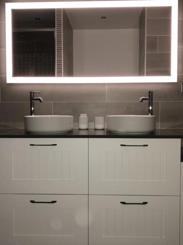 Meuble salle de bain chene laque blanc